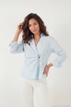 Pamuklu Slim Fit Toka Detaylı Uzun Kollu Kadın Gömlek 6778317 BEBE MAVİ