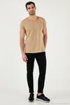 Pamuklu Slim Fit V Yaka Basic Erkek T Shirt 5412001 VİZON
