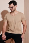 Pamuklu Slim Fit V Yaka Basic Erkek T Shirt 5412001 VİZON