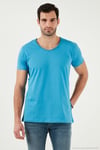 Pamuklu Slim Fit V Yaka Basic Erkek T Shirt 5412001 İNDİGO