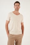 Pamuklu Slim Fit V Yaka Basic Erkek T Shirt 5412001 BEJ