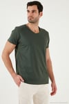 Pamuklu Slim Fit V Yaka Basic Erkek T Shirt 5412001 HAKİ