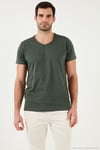 Pamuklu Slim Fit V Yaka Basic Erkek T Shirt 5412001 HAKİ