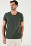 Pamuklu Slim Fit V Yaka Basic Erkek T Shirt 5412001 HAKİ