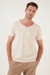 Pamuklu Slim Fit V Yaka Basic Erkek T Shirt 5412001 BEJ