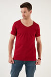 Pamuklu Slim Fit V Yaka Basic Erkek T Shirt 5412001 KIRMIZI