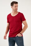 Pamuklu Slim Fit V Yaka Basic Erkek T Shirt 5412001 KIRMIZI