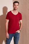 Pamuklu Slim Fit V Yaka Basic Erkek T Shirt 5412001 KIRMIZI
