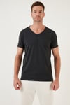 Pamuklu Slim Fit V Yaka Basic Erkek T Shirt 5412001 KOYU GRİ