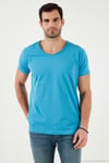 Pamuklu Slim Fit V Yaka Basic Erkek T Shirt 5412001 İNDİGO