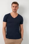 Pamuklu Slim Fit V Yaka Basic Erkek T Shirt 5412001 LACİVERT