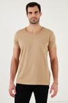 Pamuklu Slim Fit V Yaka Basic Erkek T Shirt 5412001 VİZON
