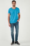 Pamuklu Slim Fit V Yaka Basic Erkek T Shirt 5412001 İNDİGO