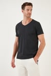 Pamuklu Slim Fit V Yaka Basic Erkek T Shirt 5412001 KOYU GRİ