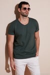 Pamuklu Slim Fit V Yaka Basic Erkek T Shirt 5412001 HAKİ