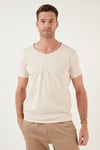Pamuklu Slim Fit V Yaka Basic Erkek T Shirt 5412001 BEJ