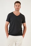 Pamuklu Slim Fit V Yaka Basic Erkek T Shirt 5412001 KOYU GRİ