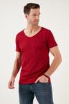 Pamuklu Slim Fit V Yaka Basic Erkek T Shirt 5412001 KIRMIZI