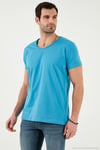 Pamuklu Slim Fit V Yaka Basic Erkek T Shirt 5412001 İNDİGO
