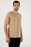 Pamuklu Slim Fit V Yaka Basic Erkek T Shirt 5412001 VİZON