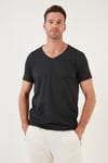 Pamuklu Slim Fit V Yaka Basic Erkek T Shirt 5412001 KOYU GRİ