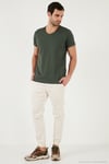 Pamuklu Slim Fit V Yaka Basic Erkek T Shirt 5412001 HAKİ