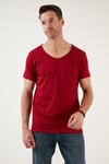 Pamuklu Slim Fit V Yaka Basic Erkek T Shirt 5412001 KIRMIZI