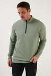 Pamuklu Slim Fit Yarım Fermuarlı Dik Yaka Erkek Sweat 5905400 Elma