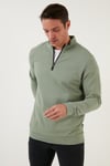 Pamuklu Slim Fit Yarım Fermuarlı Dik Yaka Erkek Sweat 5905400 Elma