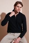 Pamuklu Slim Fit Yarım Fermuarlı Polo Yaka Erkek Sweat 5903010 SİYAH