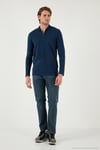 Pamuklu Slim Fit Yarım Fermuarlı Polo Yaka Erkek Sweat 5903010 İNDİGO