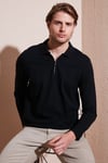 Pamuklu Slim Fit Yarım Fermuarlı Polo Yaka Erkek Sweat 5903010 SİYAH
