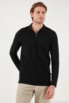 Pamuklu Slim Fit Yarım Fermuarlı Polo Yaka Erkek Sweat 5903010 SİYAH