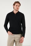 Pamuklu Slim Fit Yarım Fermuarlı Polo Yaka Erkek Sweat 5903010 SİYAH