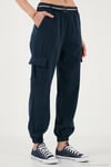 Pamuklu Standart Fit Normal Bel Lastikli Paça Kemerli Jogger Kadın Pantolon 668YP5045 LACİVERT