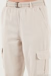 Pamuklu Standart Fit Normal Bel Lastikli Paça Kemerli Jogger Kadın Pantolon 668YP5045 TAŞ