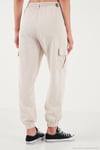 Pamuklu Standart Fit Normal Bel Lastikli Paça Kemerli Jogger Kadın Pantolon 668YP5045 TAŞ