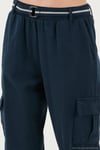 Pamuklu Standart Fit Normal Bel Lastikli Paça Kemerli Jogger Kadın Pantolon 668YP5045 LACİVERT