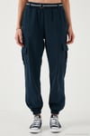 Pamuklu Standart Fit Normal Bel Lastikli Paça Kemerli Jogger Kadın Pantolon 668YP5045 LACİVERT