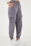 Pamuklu Standart Fit Normal Bel Lastikli Paça Kemerli Jogger Kadın Pantolon 668YP5045 GRİ
