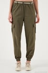 Pamuklu Standart Fit Normal Bel Lastikli Paça Kemerli Jogger Kadın Pantolon 668YP5045 HAKİ