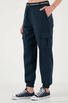 Pamuklu Standart Fit Normal Bel Lastikli Paça Kemerli Jogger Kadın Pantolon 668YP5045 LACİVERT