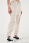 Pamuklu Standart Fit Normal Bel Lastikli Paça Kemerli Jogger Kadın Pantolon 668YP5045 TAŞ