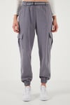 Pamuklu Standart Fit Normal Bel Lastikli Paça Kemerli Jogger Kadın Pantolon 668YP5045 GRİ