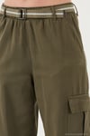 Pamuklu Standart Fit Normal Bel Lastikli Paça Kemerli Jogger Kadın Pantolon 668YP5045 HAKİ