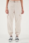 Pamuklu Standart Fit Normal Bel Lastikli Paça Kemerli Jogger Kadın Pantolon 668YP5045 TAŞ