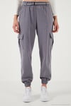 Pamuklu Standart Fit Normal Bel Lastikli Paça Kemerli Jogger Kadın Pantolon 668YP5045 GRİ