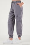 Pamuklu Standart Fit Normal Bel Lastikli Paça Kemerli Jogger Kadın Pantolon 668YP5045 GRİ