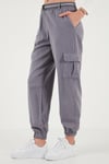 Pamuklu Standart Fit Normal Bel Lastikli Paça Kemerli Jogger Kadın Pantolon 668YP5045 GRİ