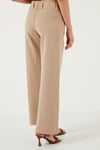 Pamuklu Standart Fit Yüksek Bel Geniş Paça Kadın Pantolon 668YP5193 CAMEL